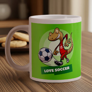 Caneca De Café Grande Jogador de futebol do Love Soccer Cute Gecko Engra