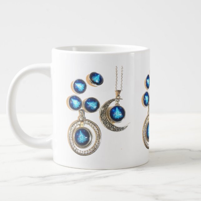 Caneca De Café Grande Joias de Natal Árvore azul clara Lua clara (Esquerda)