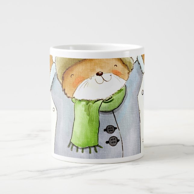 Caneca De Café Grande Joyous Winter Cat (Frente)