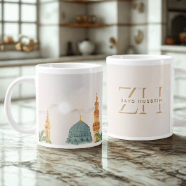 Caneca De Café Grande Jumbo 20oz Mug ・ Masjid an-Nabawi Watercolor Art