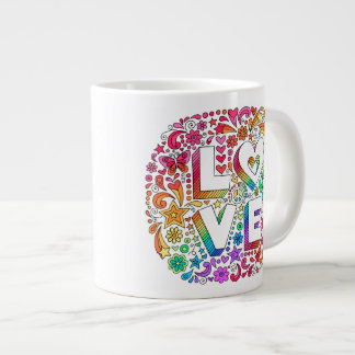 Caneca De Café Grande JUMBO Groovy Psychedelic LOVE Doodles Mug
