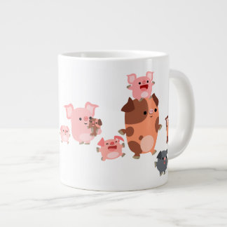 Caneca De Café Grande Jumbo Mug da Família de Porcos de Cartoon Bonito