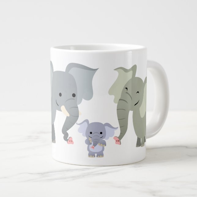 Caneca De Café Grande Jumbo Mug da Família Elefante de Cartoons Bonitos (Frente Esquerda)