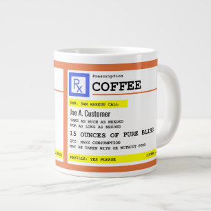 Caneca De Café Grande Jumbo Mug de Café de Prescrição com Nome Personali