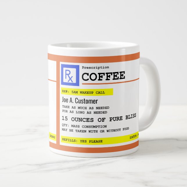 Caneca De Café Grande Jumbo Mug de Café de Prescrição com Nome Personali (Frente Esquerda)