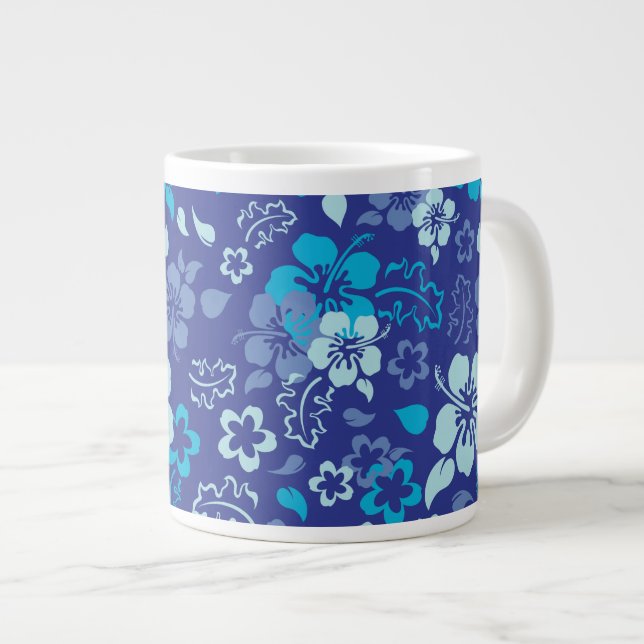 Caneca De Café Grande Jumbo Mug De Vidro Do Padrão De Flor Hibiscus (Frente Esquerda)