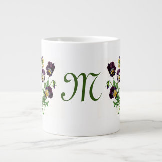 CANECA DE CAFÉ GRANDE JUMBO MUG PANSY ILUSTRATION INICIAL PERSONALIZADA