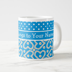 Caneca De Café Grande Jumbo Mug para Personalizar: Polkas, Visitas, Azul