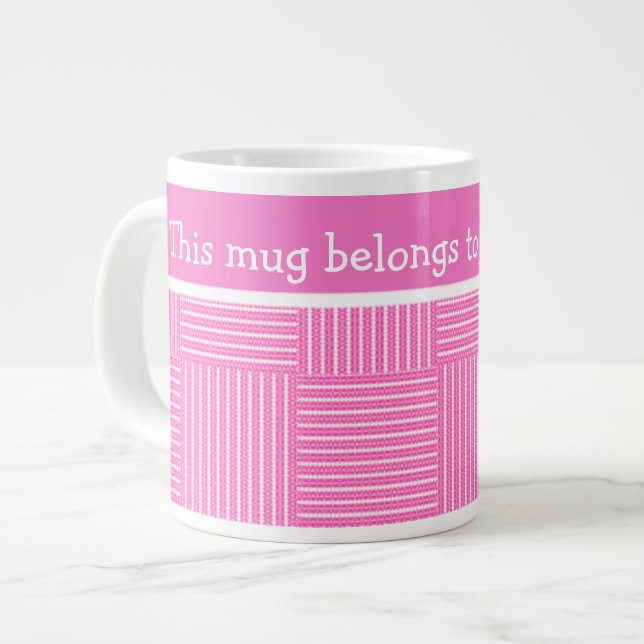 Caneca De Café Grande Jumbo Mug para personalizar: rosa e branco (Frente Esquerda)