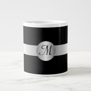 Caneca De Café Grande Jumbo Mug Preto E Prateado Monograma