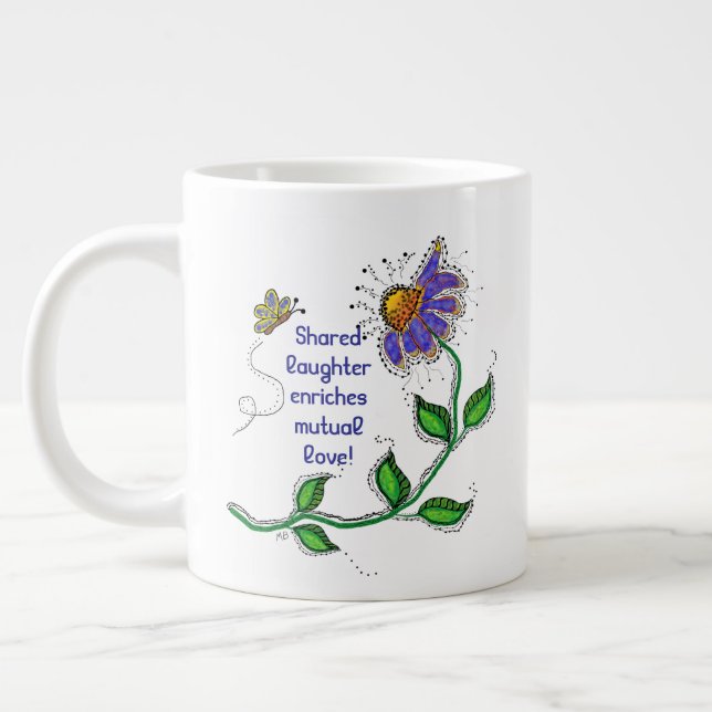 Caneca De Café Grande JUMBO Mug - Shared laughter enriches mutual love (Esquerda)