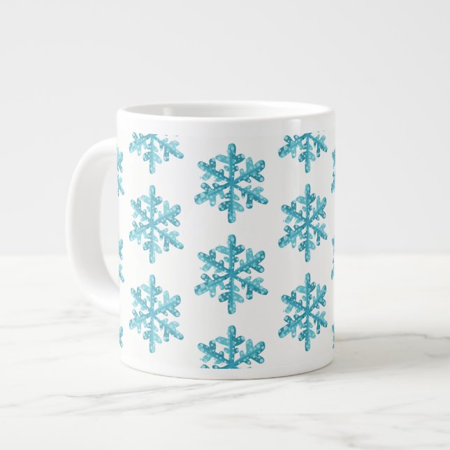 Caneca De Café Grande Jumbo Mug-Snowflakes (Frente Esquerda)