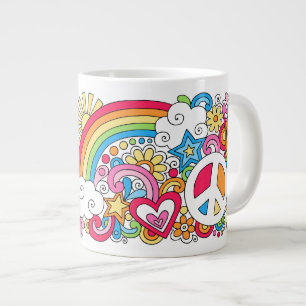Caneca De Café Grande JUMBO Psicodélico Paz Amor e Felicidade Mug