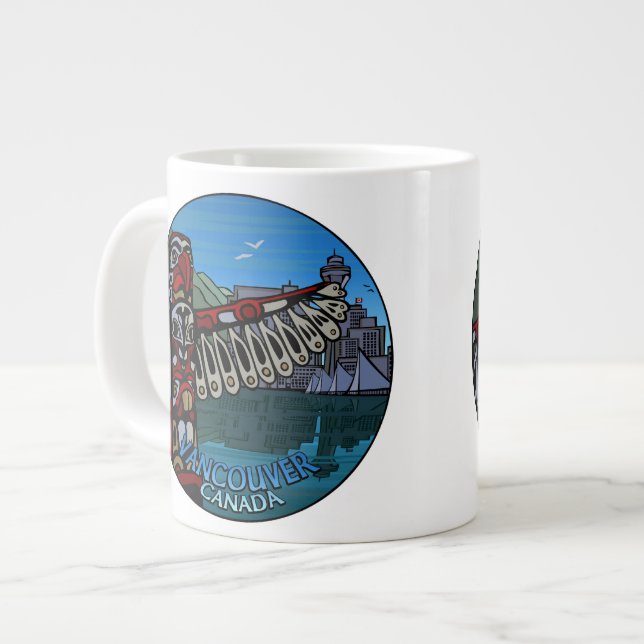 Caneca De Café Grande Jumbo Vancouver Café Mug Native Art Cup (Frente Esquerda)