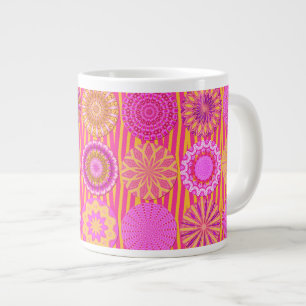 Caneca De Café Grande Kaleidoscope Diversão, Jumbo Mug Amarelo-Rosa