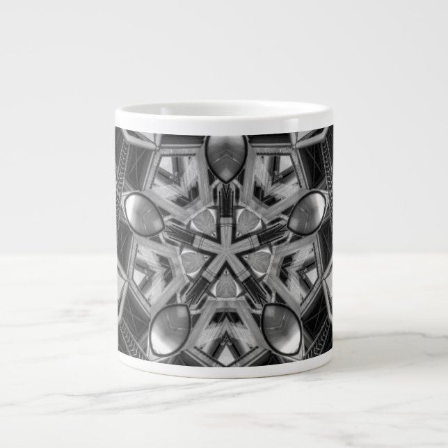 Caneca De Café Grande Kaleidoscópio cinza escuro Estrela... (Frente)
