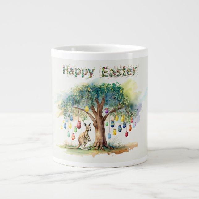 Caneca De Café Grande Kangaroo sob gumtree com ovos de Páscoa (Frente)