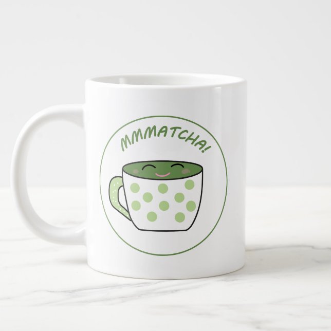 Caneca De Café Grande Kawaii Matcha sorridente (Esquerda)