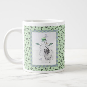 Caneca De Café Grande Keeshond Christmas Snowman Pinting Art
