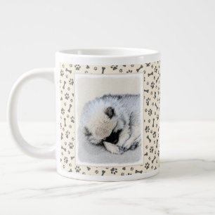 Caneca De Café Grande Keeshond Dormindo Puppy Pintura Original