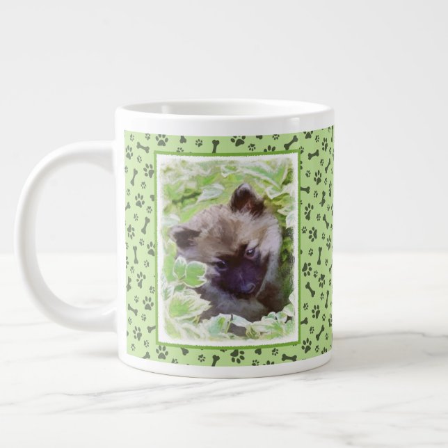 Caneca De Café Grande Keeshond Puppy na Pintura Original (Esquerda)