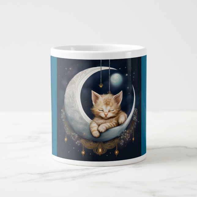 Caneca De Café Grande Kitten Dormindo Em Crescent Moon Object (Frente)