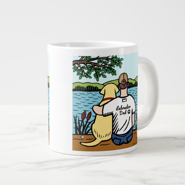 Caneca De Café Grande Labrador Amarelo e Pai Lake View (Frente Esquerda)
