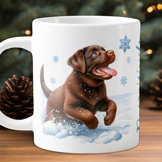 Caneca De Café Grande Labrador Retriever Dog Snowflakes Brincadeira (Criador carregado)