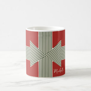 Caneca De Café Grande Laço de Fita Listrada Vermelha