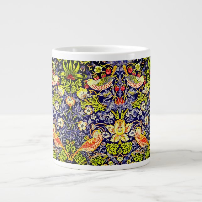 Caneca De Café Grande Ladrão de Morangos Pássaros William Morris (Frente)