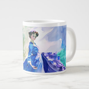Caneca De Café Grande Lady in Blue Vress - Pintura por Aquarela