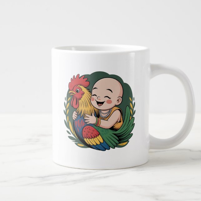 Caneca De Café Grande Lâmpadas e Copas | Chloe Baby Abraça O Galo (Direita)