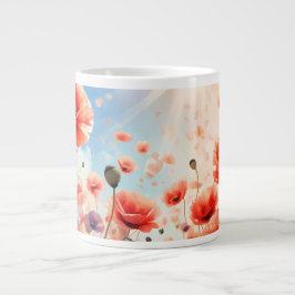 Caneca De Café Grande Lâmpadas e Copas - Poppies crescendo em um campo