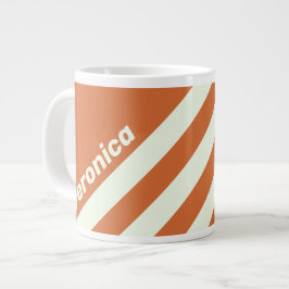 Caneca De Café Grande Laranja Retrô Três Listras com Nome