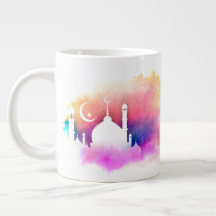 Caneca De Café Grande Laranjas e Púrpura da Mesquita Ramadã de Aquarela