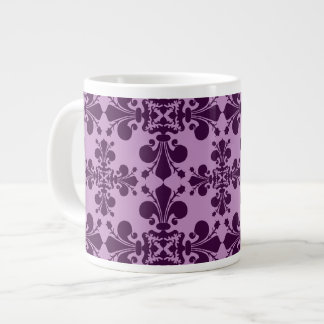 Caneca De Café Grande Lavanda Elegante e pulgas roxas de lis damask