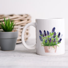 Caneca De Café Grande Lavanda Floral de Aquarela