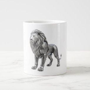 Caneca De Café Grande Leão de Prata Celta Majestoso com Nó Intrincado Pa
