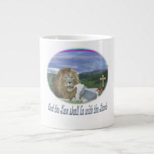 Caneca De Café Grande Leão e cordeiro cristão