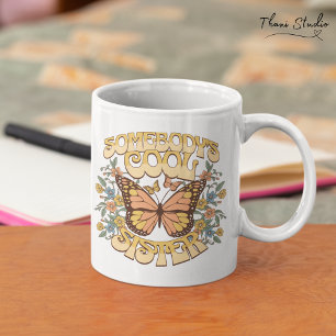 Caneca De Café Grande Legal Irmã Borboleta Flor Selvagem Retro
