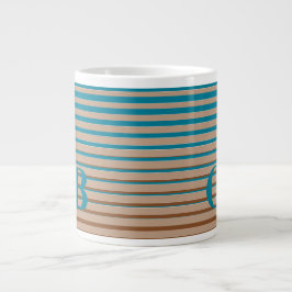 Caneca De Café Grande Legal Stripes Castanho e Azul Monograma