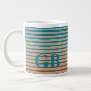 Caneca De Café Grande Legal Stripes Castanho e Azul Monograma