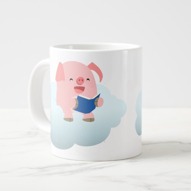 Caneca De Café Grande Leitor de desenho animado em nuvem Jumbo Mug (Frente Esquerda)