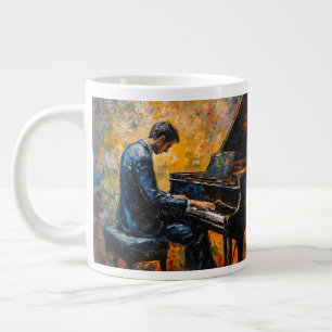 Caneca De Café Grande Leitor de Piano - Pintura de Óleo