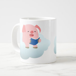 Caneca De Café Grande Leitor de porcos de desenho animado na nuvem Jumbo