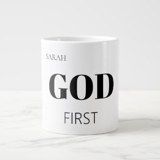 Caneca De Café Grande Lema de Fé Moderno e Ousado que Coloca Deus em Pri