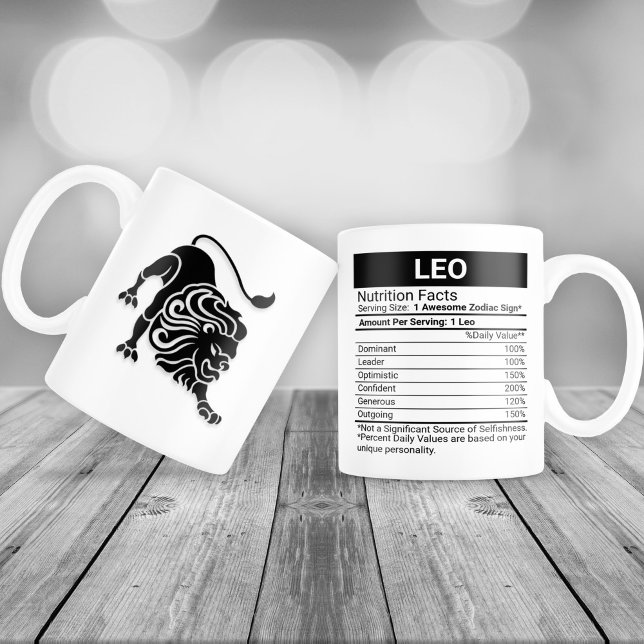 Caneca De Café Grande Leo Zodiac Sinal com Fatos Nutricionais, (Criador carregado)