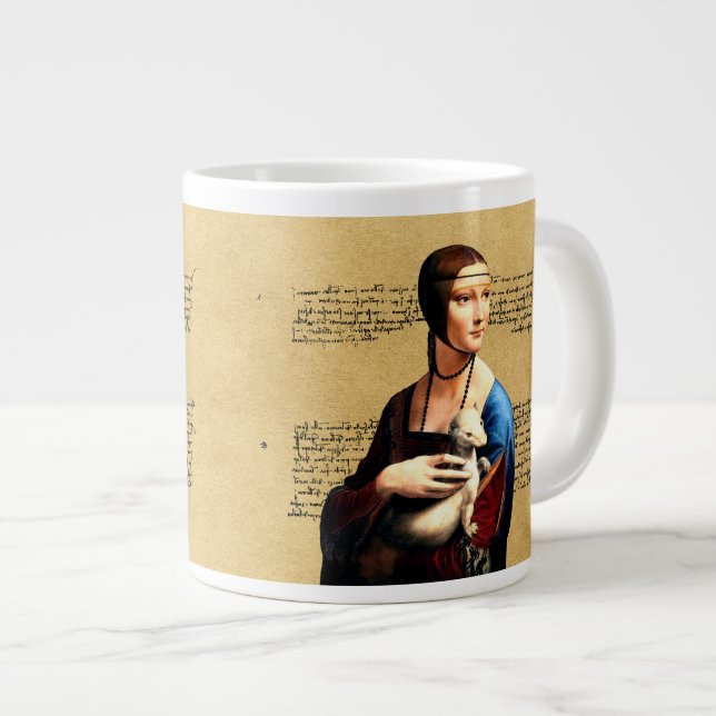 Caneca De Café Grande Leonardo da Vinci Lady com Ermine (Frente Esquerda)