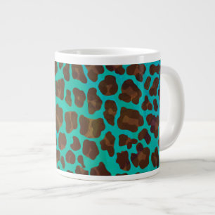 Caneca De Café Grande Leopard Brown e Teal Impressão