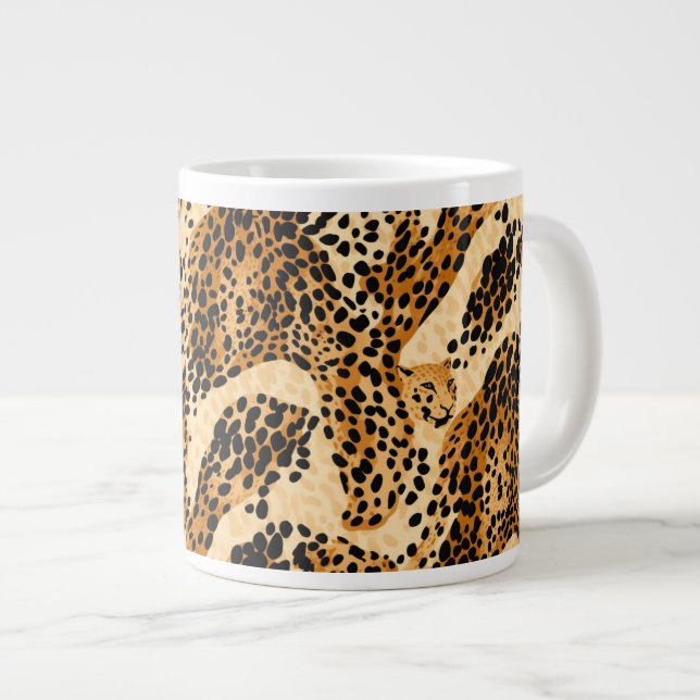 Caneca De Café Grande Leopardo - Impressão Jumbo Mug (Frente Esquerda)